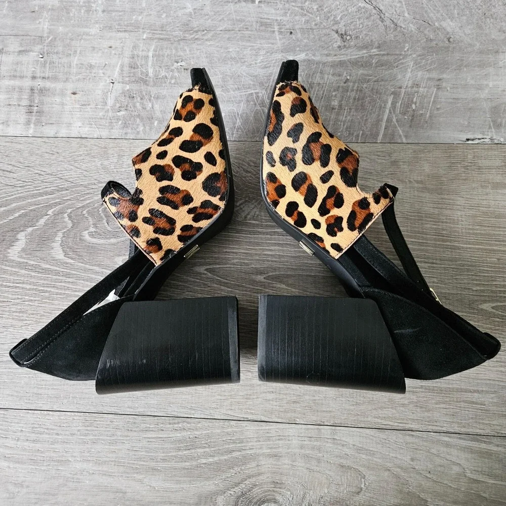 LuLaRoe Leopard Print Sandals Womens 7.5 Block Heel Open Toe Strappy Faux Suede